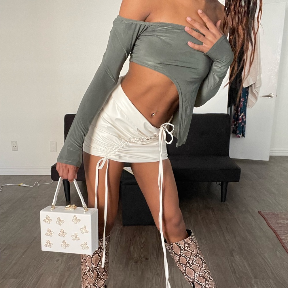 Olive green cut out crop top